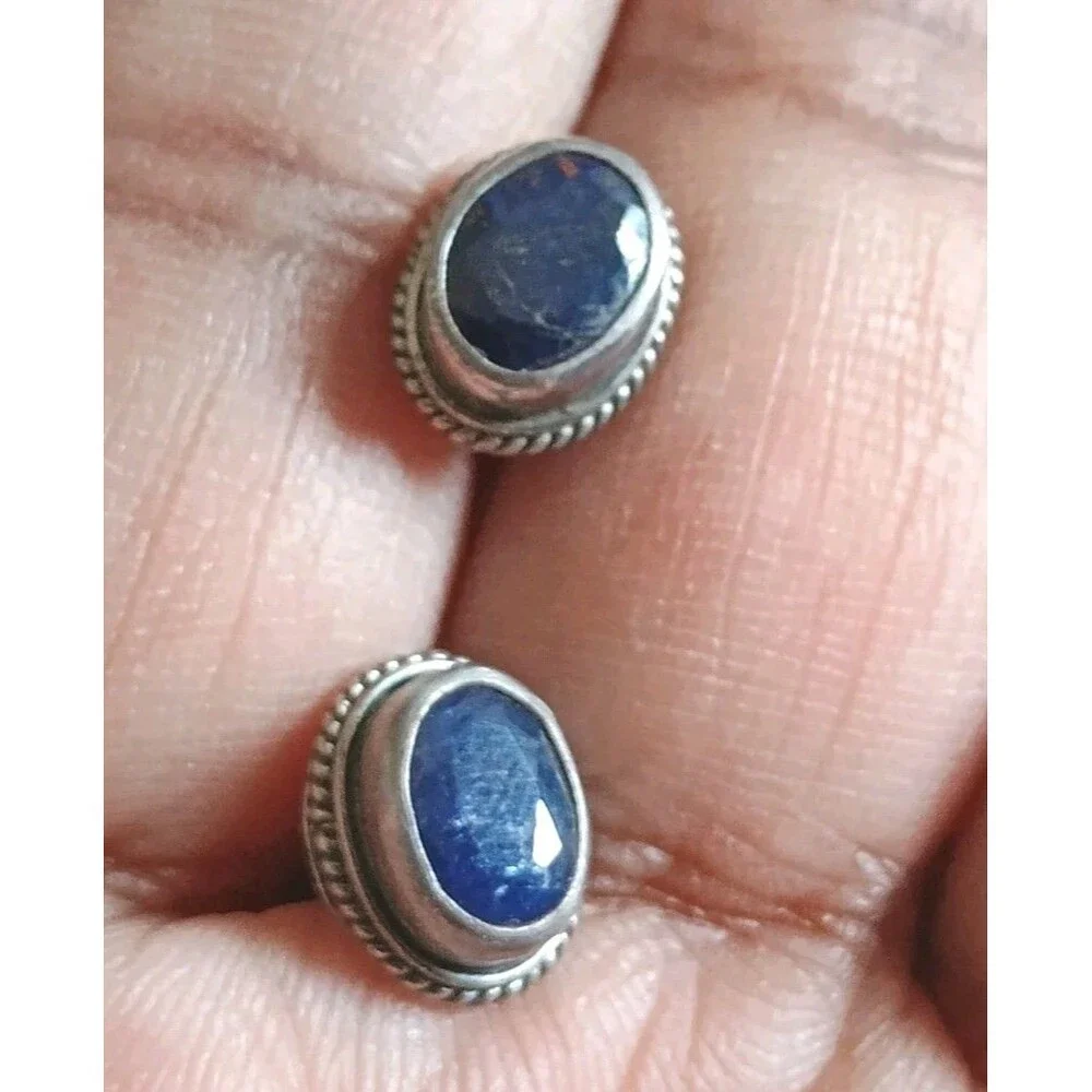Southwestern Deep Blue Sapphire Sterling Silver Vintage Stud Earrings Tested